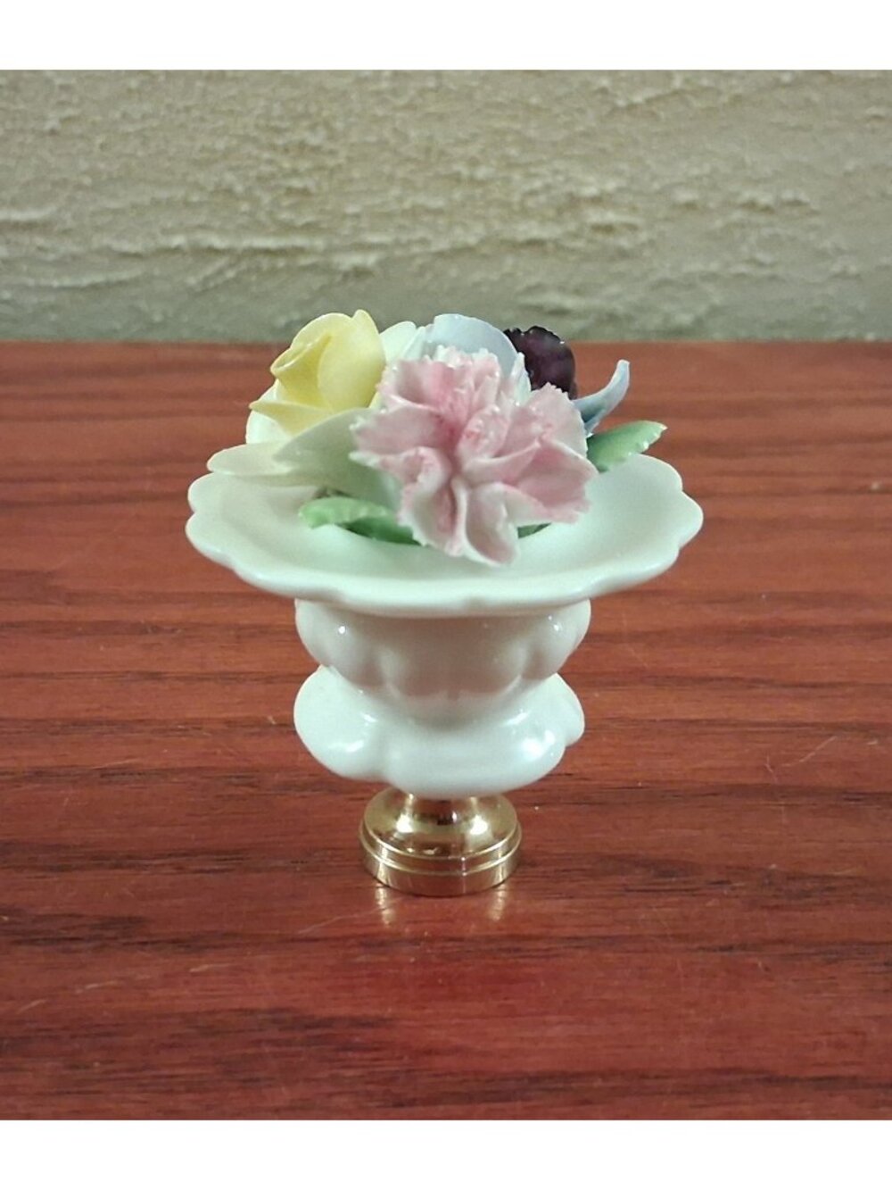 Lamp Finial Flowers In Vase Floral Shade Topper Handcrafted English Porcelain
